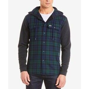 Lacoste Size XL Men's Tartan Black Plaid Flannel Shirt Jacket With Pockets